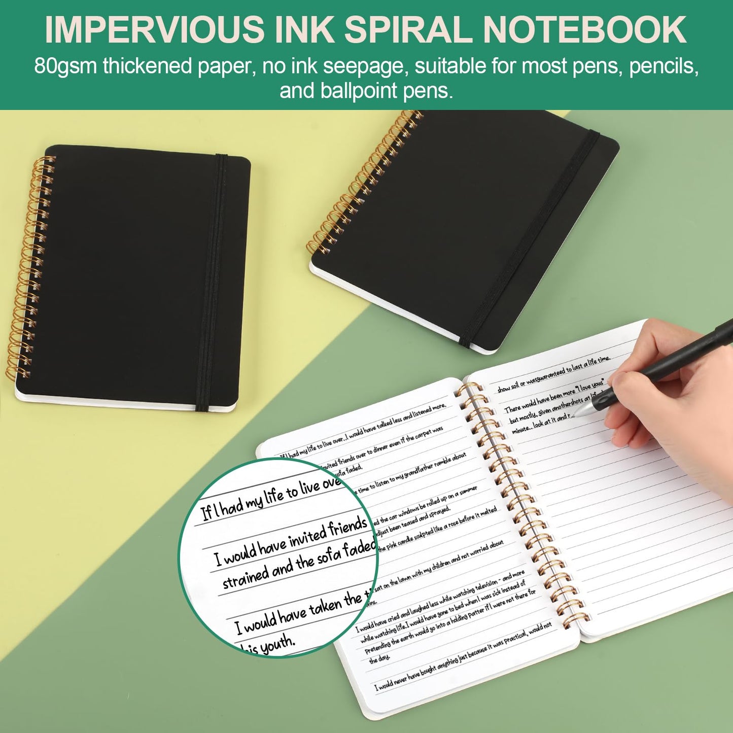 Utron 3 PCS Small Spiral Notebook 5x7, Notebooks for Note Taking, Black Spiral Journal Notebook, Work Notebook Small Notebooks 5x7 with Strap, Cute