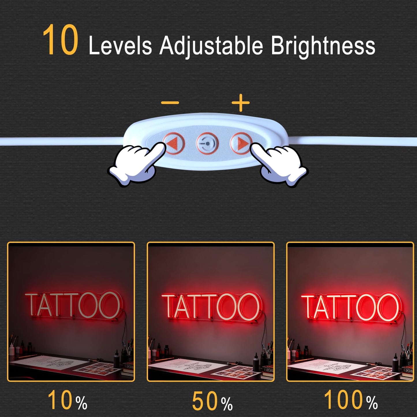 Tattoo LED Neon Sign for Business, USB Powered Dimmable Decorative Neon Light Home Tattoo Shop Studio Salon Man Cave Wall Table Window Decor 15.7 x