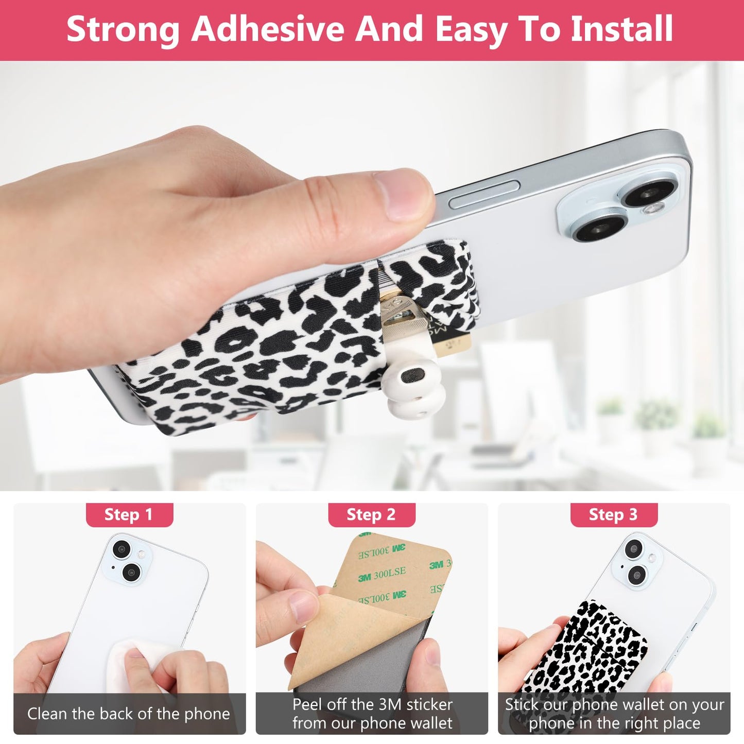 Vigdit Credit Card Holder Phone Wallet Stick On, 2 Pack Adhesive Cell Phone Sleeve for iPhone/Samsung/Android,Cute Sticky Wallet Phone Case