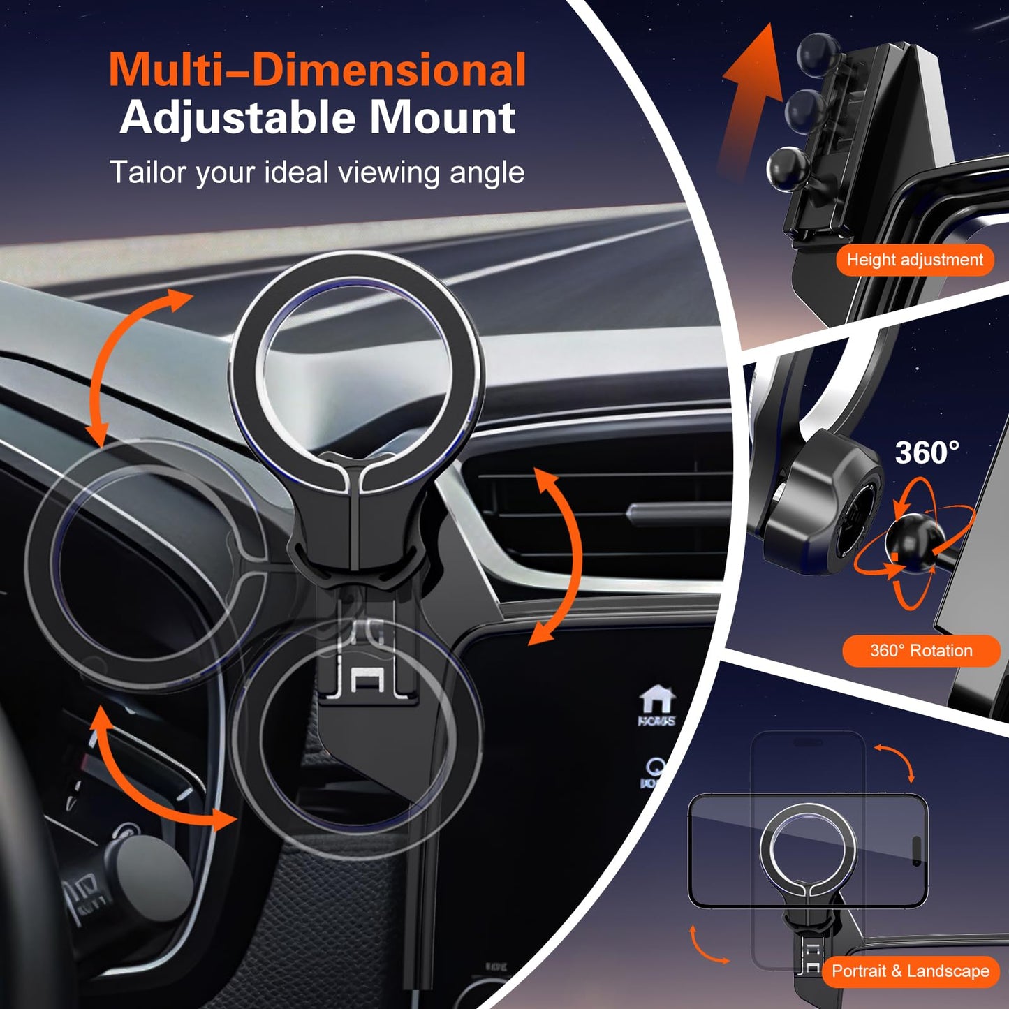 Car Phone Holder for Honda CRV 2017 2018 2019 2020 2021 2022: Magnetic Screen Cell Phone Mount for CR-V 5/7 Inch Touchscreen Accessories - 360°