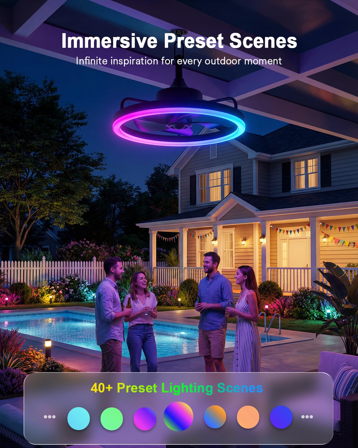 Lumary Smart Gazebo Outdoor Ceiling Fan with Color Light, Alexa/APP Control