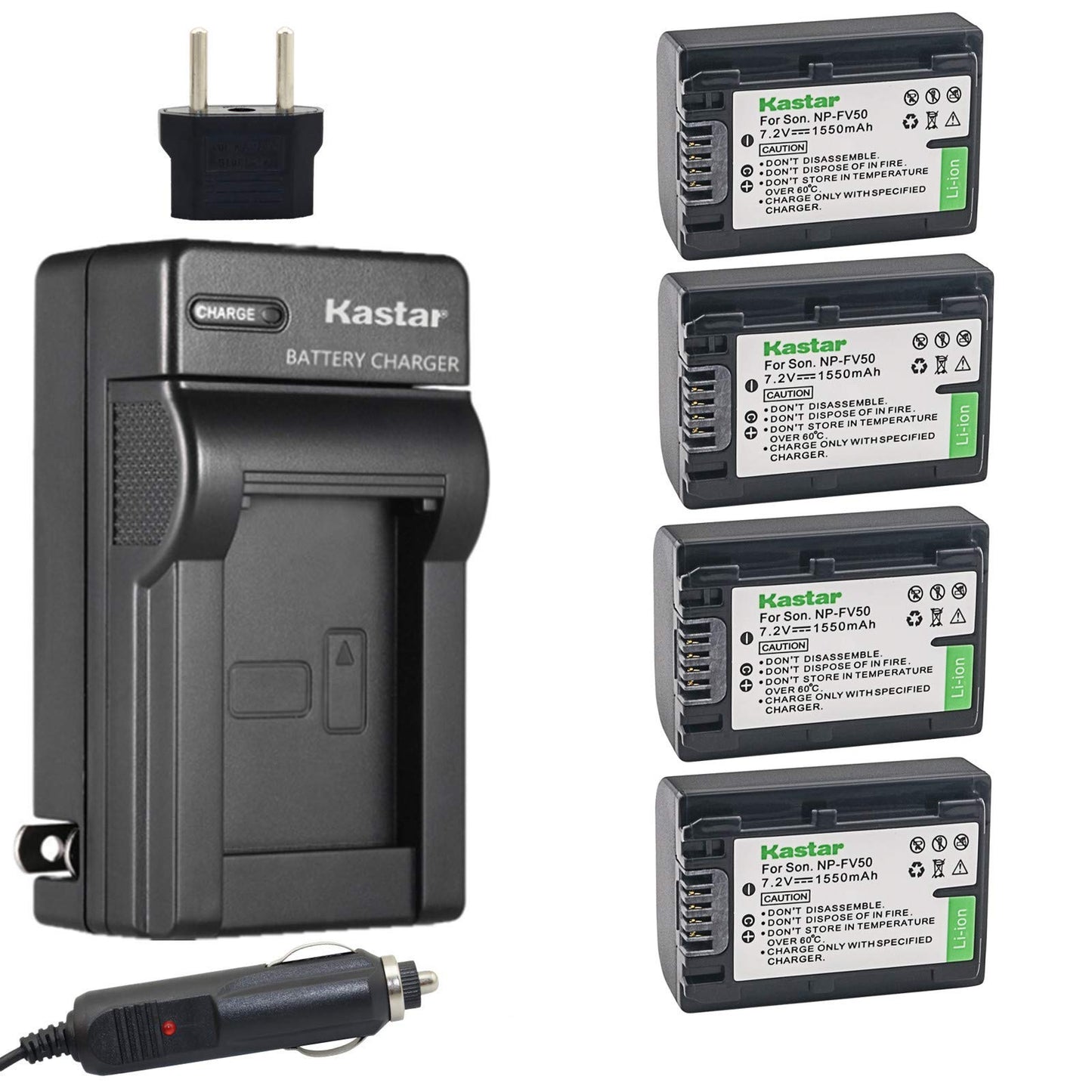 Kastar Battery 3 Pack + Charger for Sony NP-FV30 NP-FV40 NP-FV50 & Sony Handycam HDR-CX380 430V 900 580V 760V HDR-PJ540 650V HDR-PV710V 790V 810