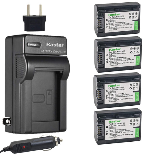 Kastar Battery 3 Pack + Charger for Sony NP-FV30 NP-FV40 NP-FV50 & Sony Handycam HDR-CX380 430V 900 580V 760V HDR-PJ540 650V HDR-PV710V 790V 810