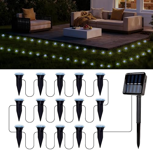 BYIZO 15 LED Solar Ground Lights Outdoor, Waterproof Solar Pathway Lights, LED Landscape Lighting for Garden, Patio, Driveway, Walkway - White