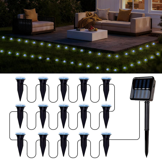 BYIZO 15 LED Solar Ground Lights Outdoor, Waterproof Solar Pathway Lights, LED Landscape Lighting for Garden, Patio, Driveway, Walkway - White