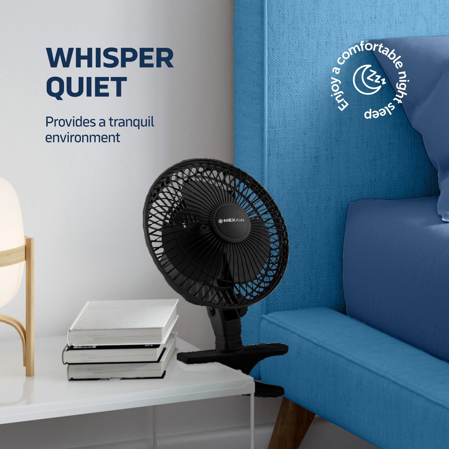 NEXAIR 6-Inch Portable Desk or Clip-on Fan with Two Quiet Speeds - Small Personal Cooling Fan for Desk, Home, Bedroom and Office, 180° Adjustable Tilt