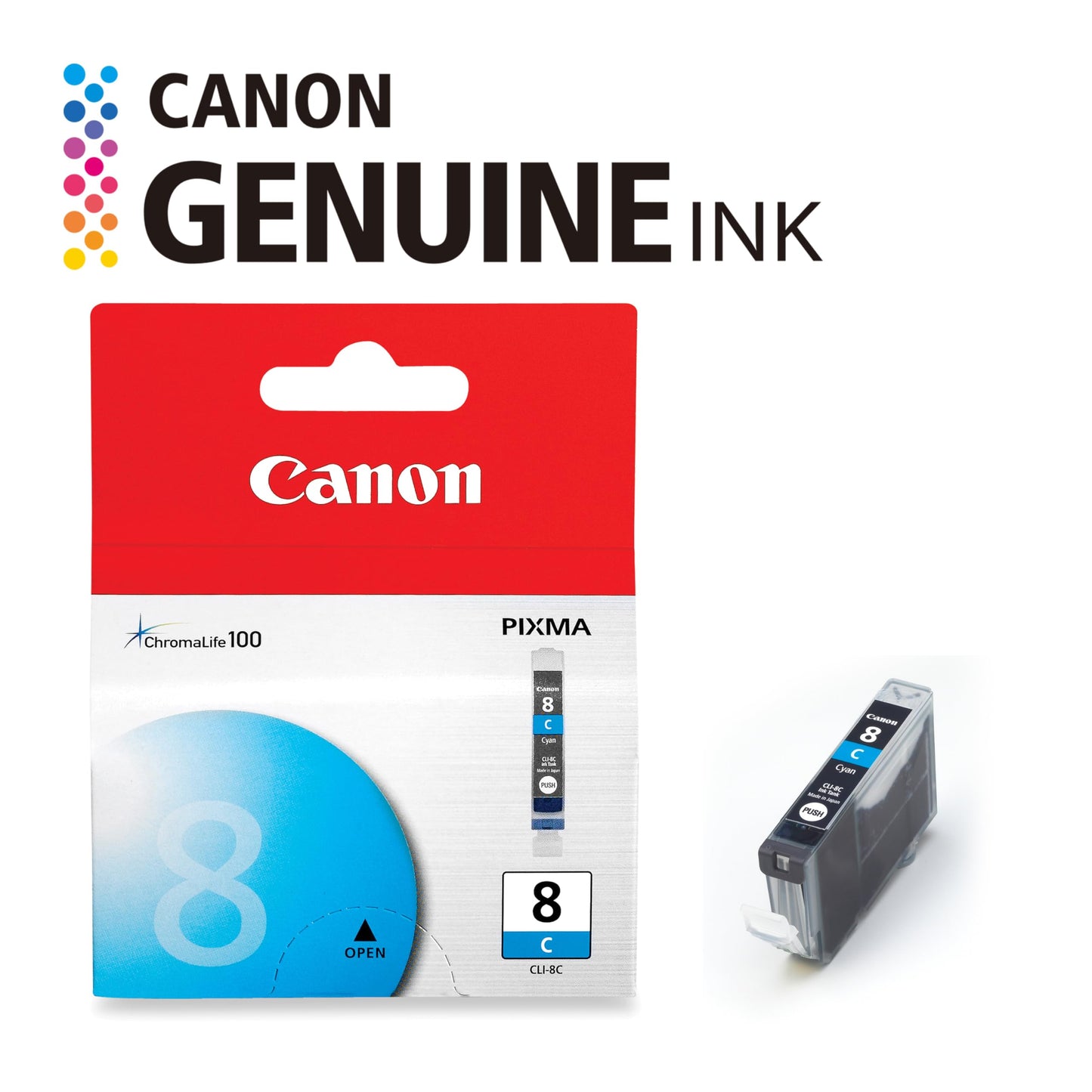 Canon CLI-8 Genuine Cyan Ink Tank, Compatible with iP4300, iP3500, iP3300, MP970, MP960, MP950, MP800R, MP830, MR810, MP800, MP500, MX850, MX700