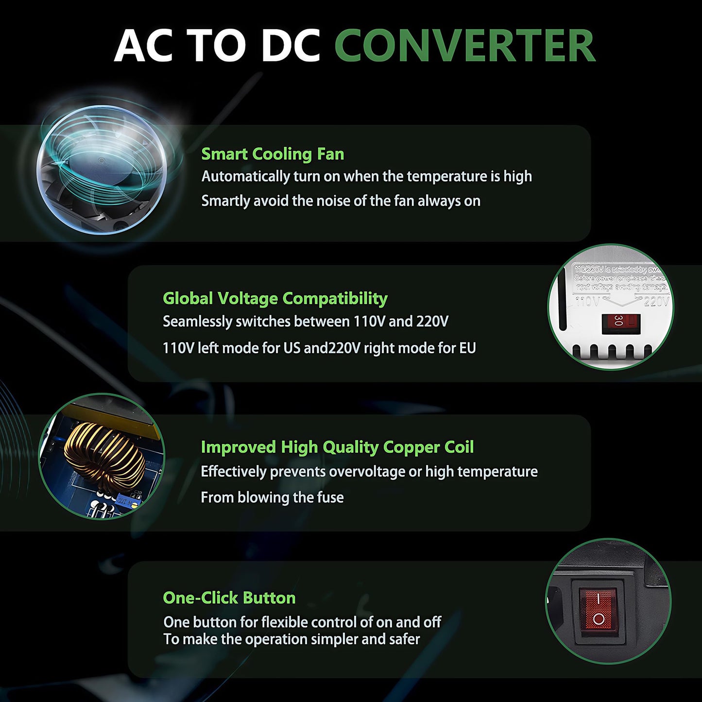 DC 12V 50A 600W AC to DC Converter 110V/120V to 12V Power SupplyTransformer LED Driver Smart Cooling Fan Designed for LED Strip CCTV and Car Devices…