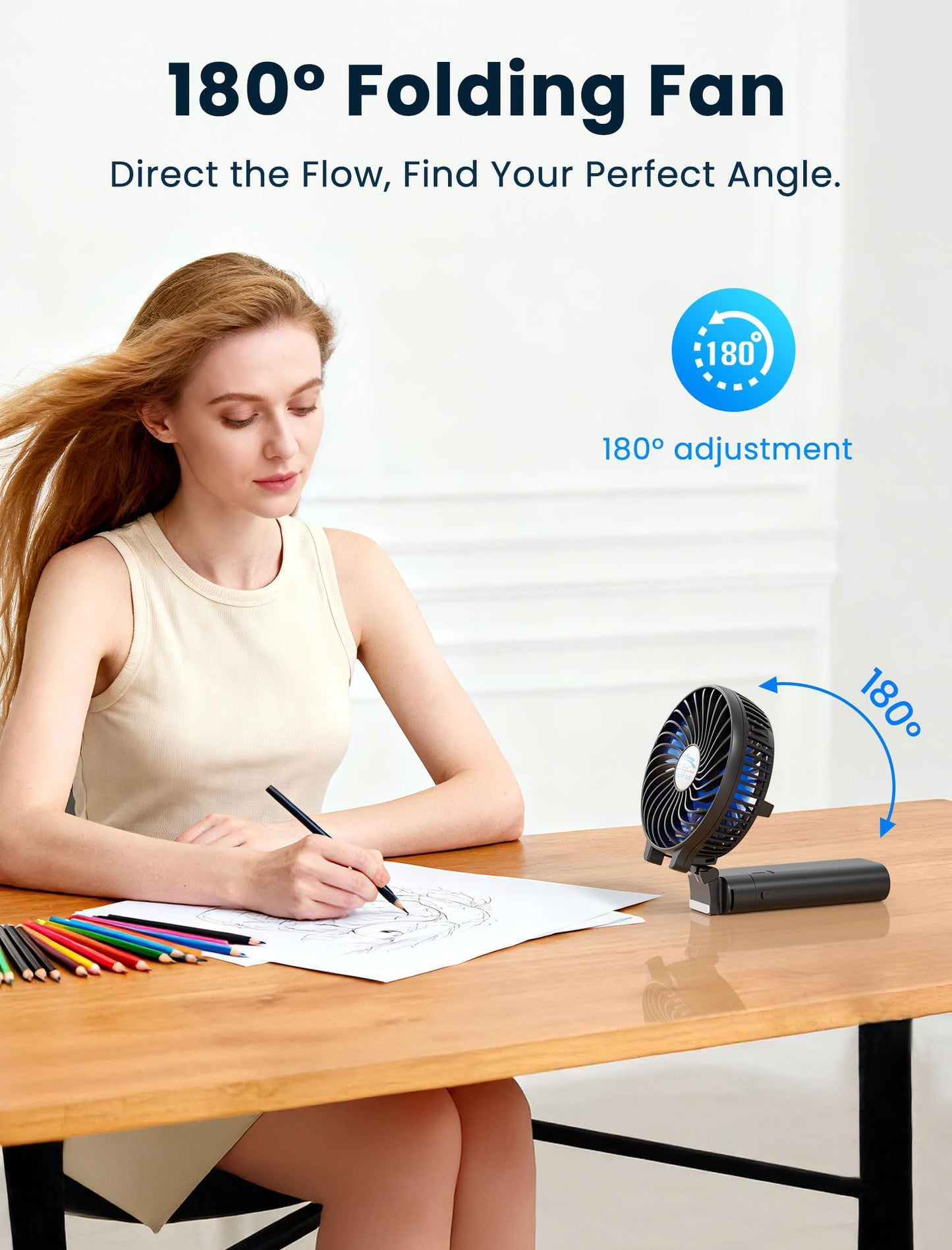 HandFan 5200mAh Portable Handheld Fan Rechargeable - 3 Speeds Foldable Personal Cooling, 2-IN-1 Hand Held Fan Battery Operated, 20H Runtime