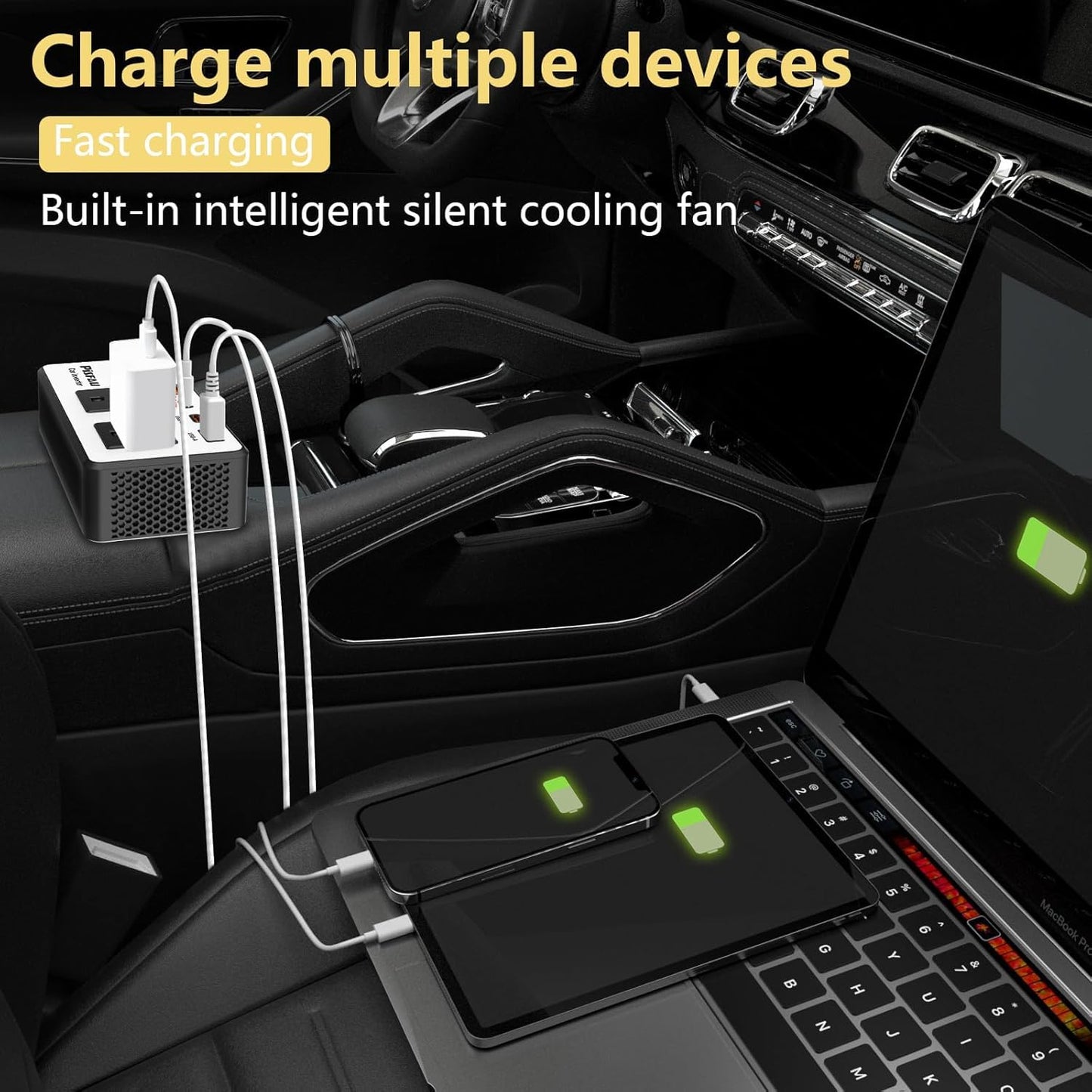 300W Car Power Inverter 12V to 110V?PiSFAU DC to AC Car Plug in Adapter Outlet with Multi USB[24W USB-C] /USB-Fast Charger(24W) Car Inverter?Car