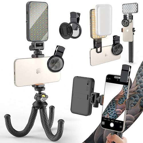 Selfie Tattoo Light Kit,Tattoo Equipment Supplies,Remove Glare LED Tattoo Photography Video Lights with 52mm CPL,Tripod Light,Dual Clips for Video