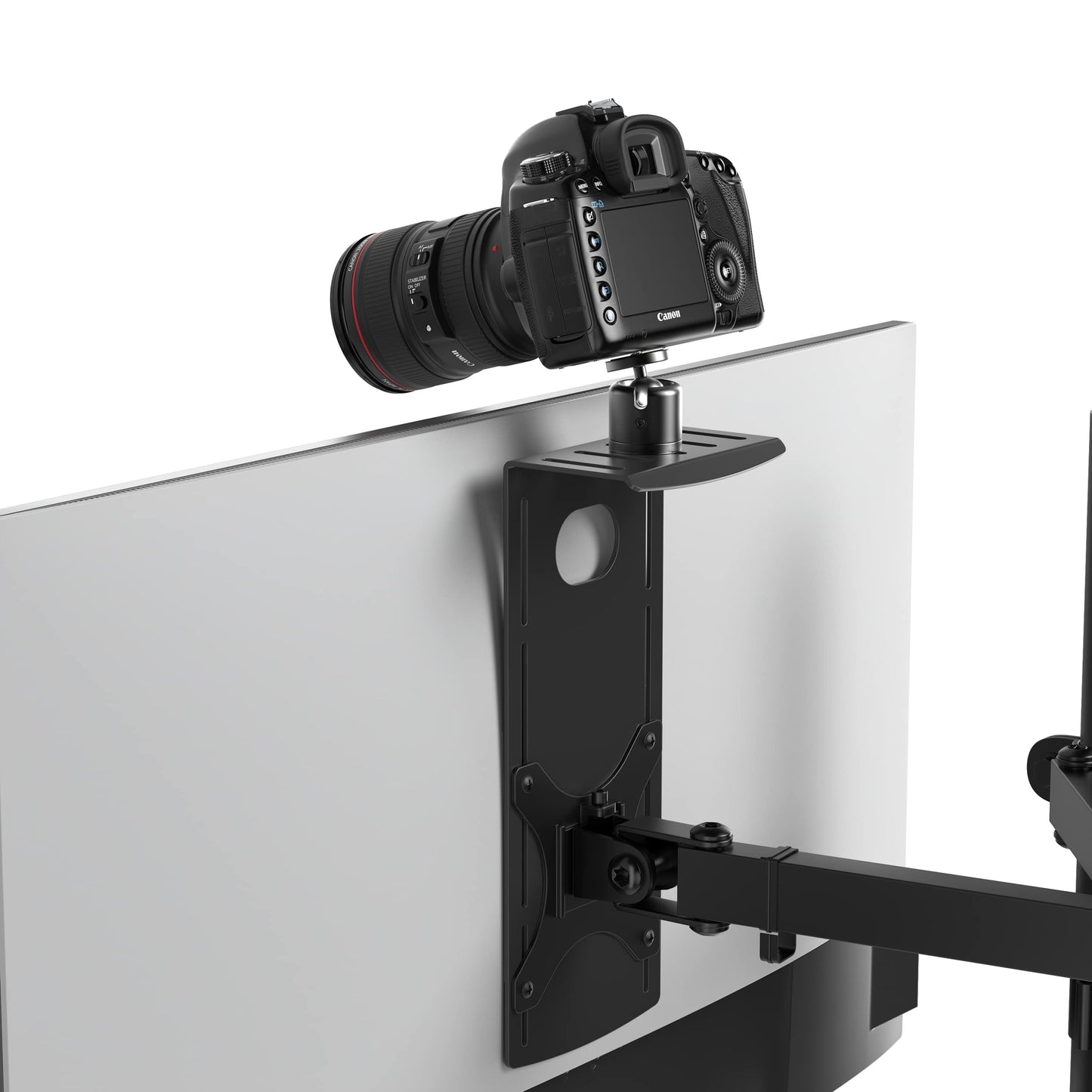 HumanCentric DSLR Monitor Mount Small, Desk Camera Mounting, Light Webcam, Microphone Shelf for Monitor VESA Arm, Replace Clamp Tripods, 100x100mm