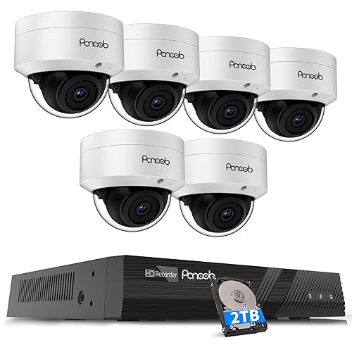 PANOOB 4K Security Camera System 8 Channel, 6X Wired 8MP IK10 Vandal Proof PoE Vandal Dome Cameras Outdoor Person Vehicle Detection, 100ft IR Night
