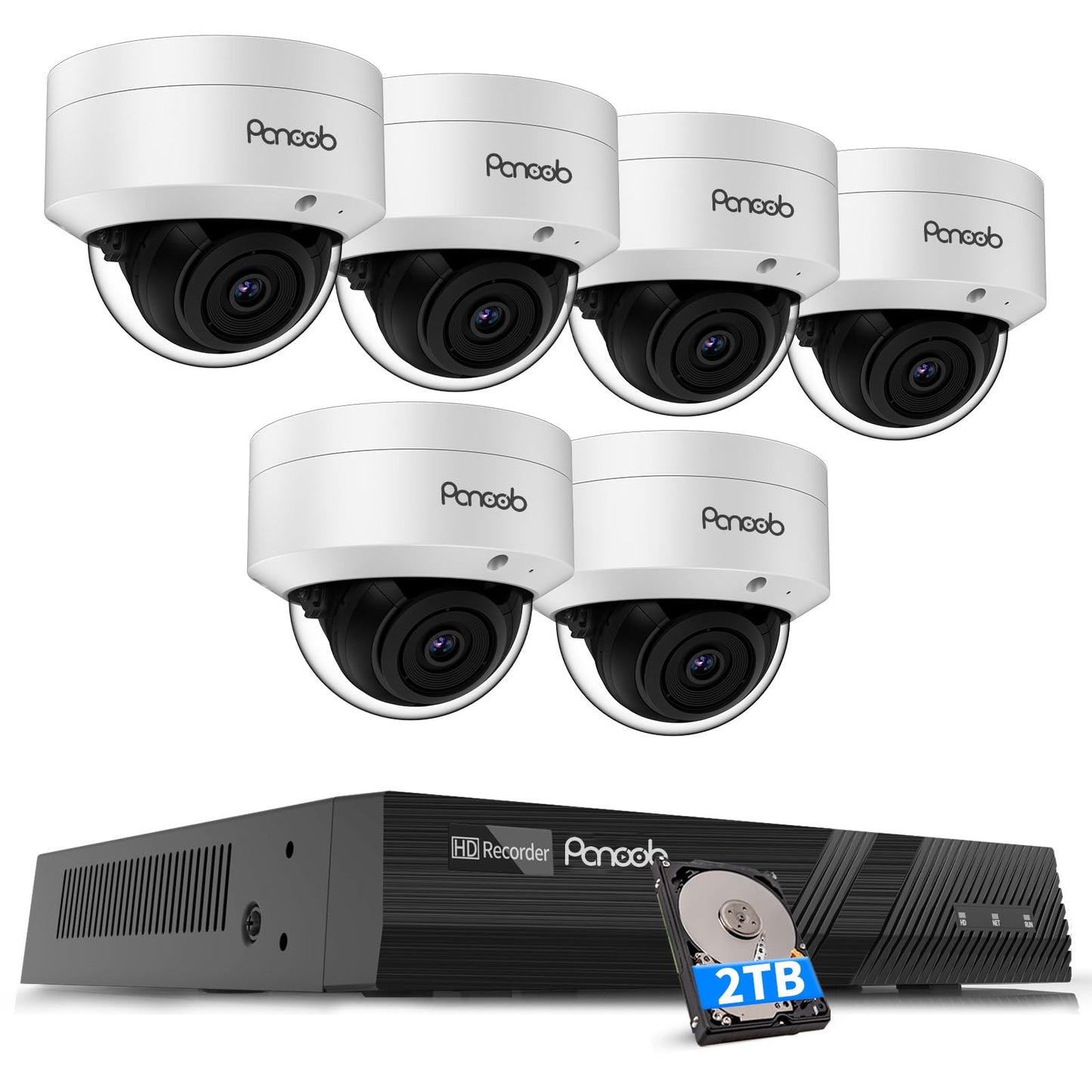 PANOOB 4K Security Camera System 8 Channel, 6X Wired 8MP IK10 Vandal Proof PoE Vandal Dome Cameras Outdoor Person Vehicle Detection, 100ft IR Night