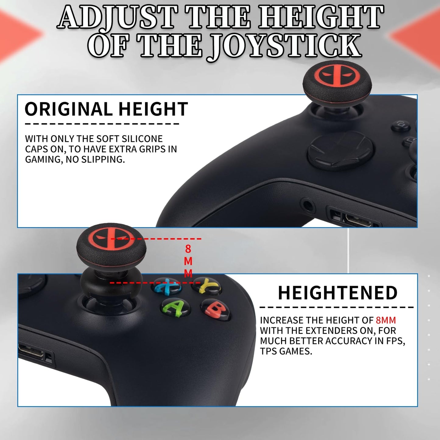 Playrealm FPS Thumbstick Extender & Printing Rubber Silicone Grip Cover 2 Sets for Xbox Series X/S & Xbox One Controller(Immortal)