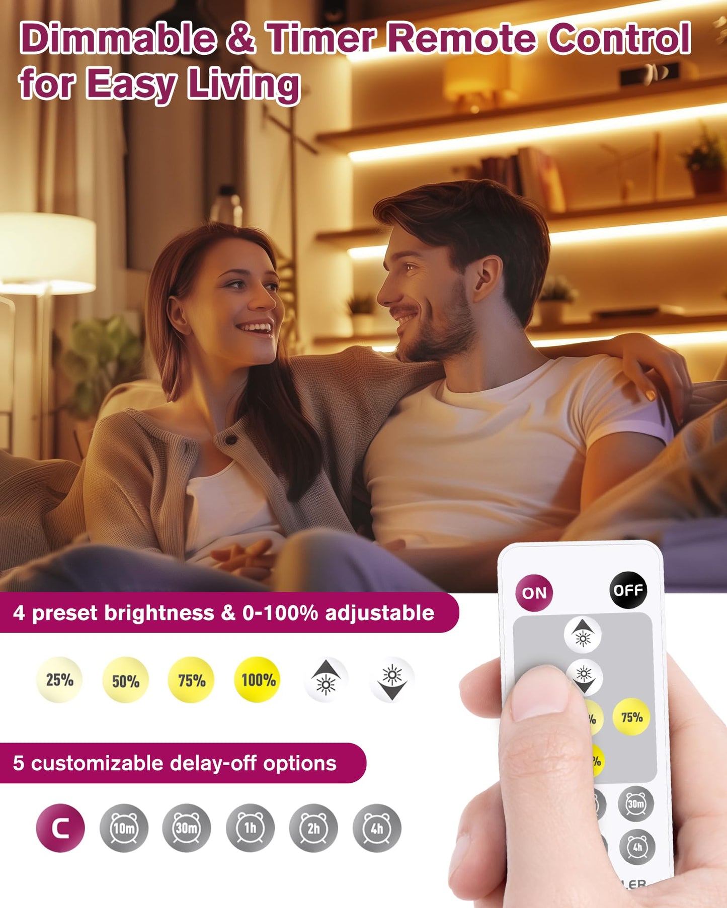 EMITEVER LED Strip Lights Kit Warm White with Remote & 24V Power Supply,16.4ft Dimmable Tape Light 2700K, High Density 600LEDs, 240+LM/FT, CRI95+