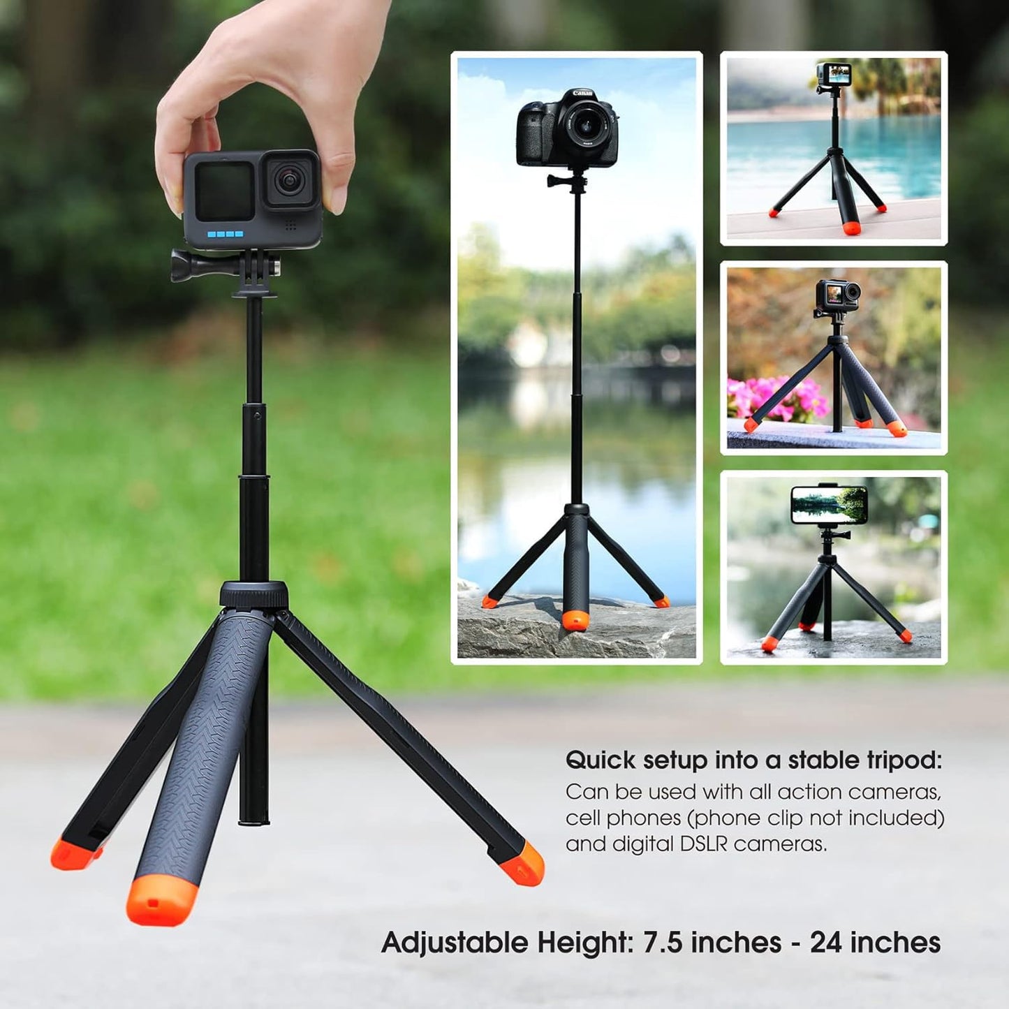 SOONSUN 4in1 Floating Selfie Stick Tripod for GoPro Hero 13 12 11 10 9 8 7 6 5 4 3, Max, AKASO, Osmo Action 3/4/5 Pro Camera - As Waterproof Extension