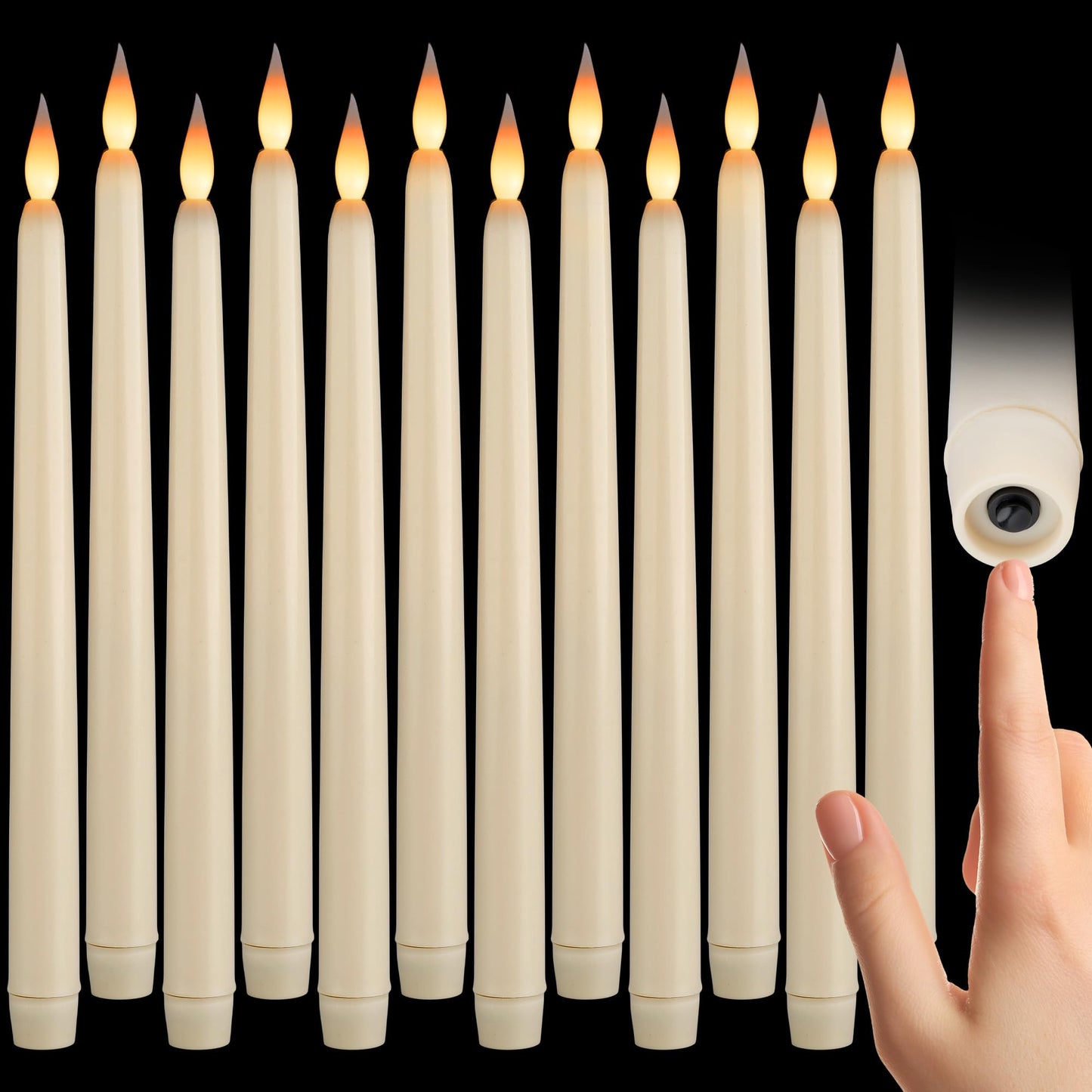 West Ivory 12 Pack, 11" LED Flameless Ivory Taper Flickering Candles Lights, Clickable On/Off Button, Battery Operated Candlesticks for Holiday