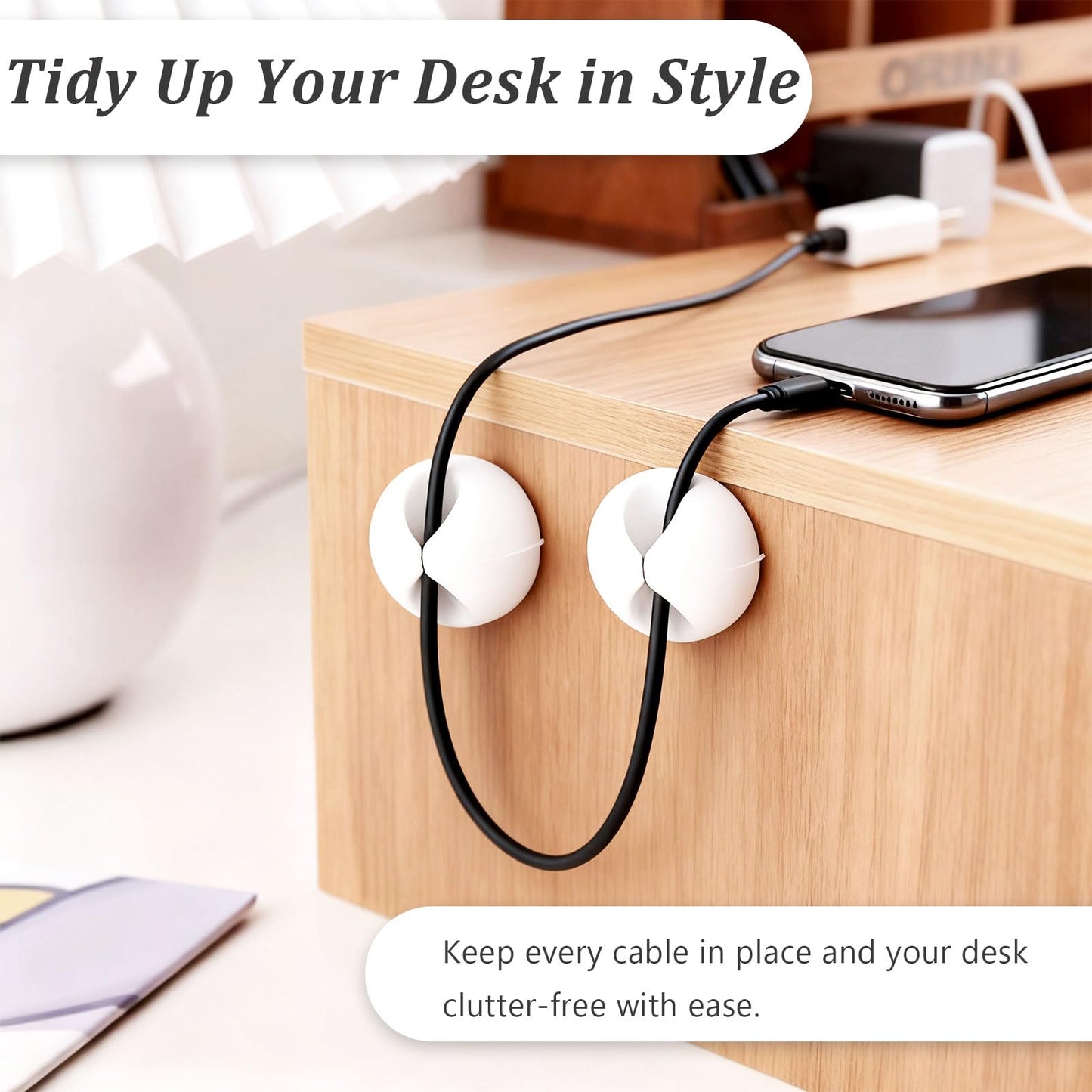 20-Pack Adhesive Cable Clips - Simple Wire Organizer Holders for Desk, Car, Home, and Office Cord Management