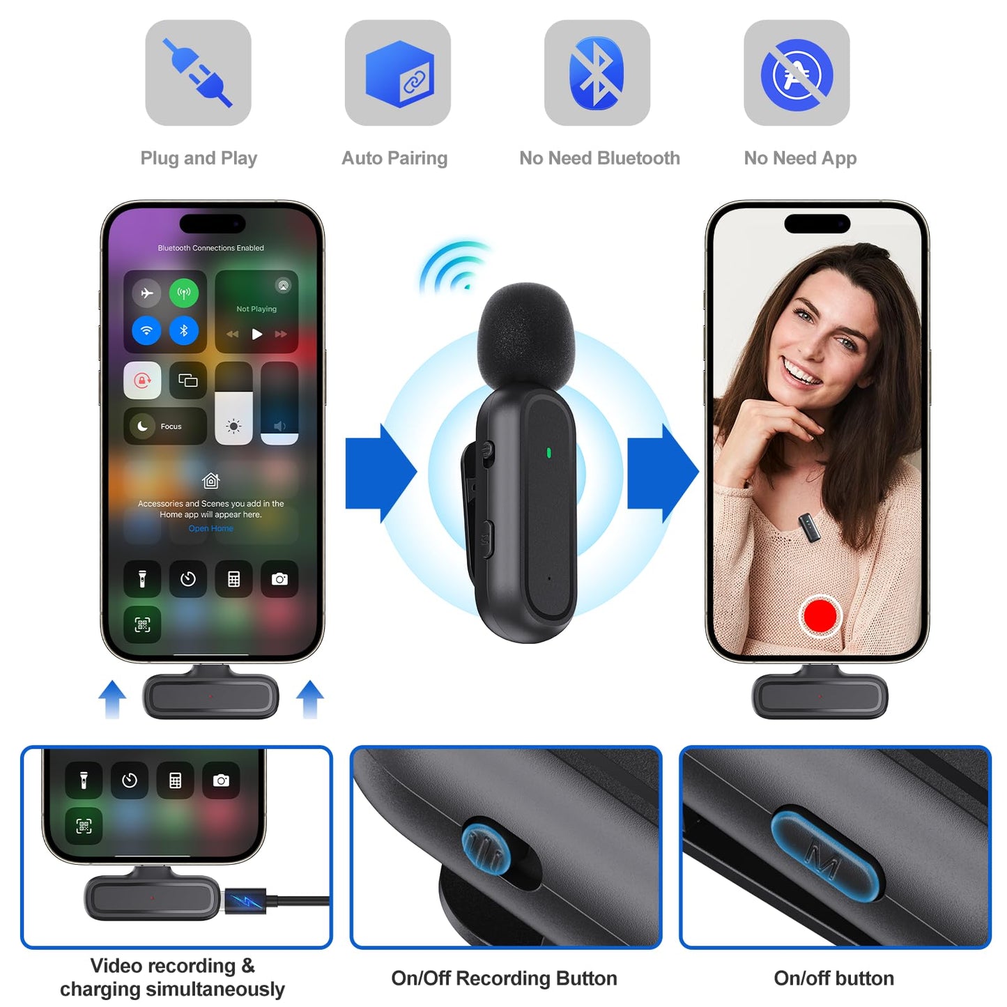 voijump 2 Pcs Wireless Lavalier Microphone for iPhone iPad Android PC, Mini Microphone with Charging Case 8H, USB-C Clip-On Mics for Vlogging, TikTok