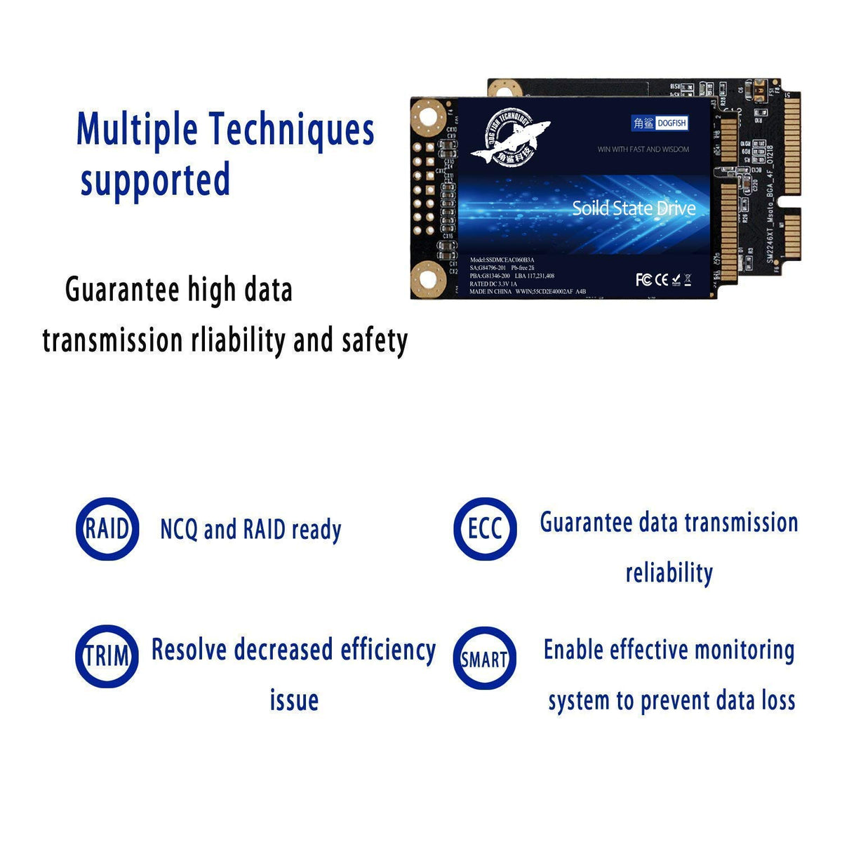 SSD mSATA 64GB Dogfish Internal Solid State Drive High Performance Hard Drive for Desktop Laptop SATA III 6Gb/s Mini ssd (64GB Msata)