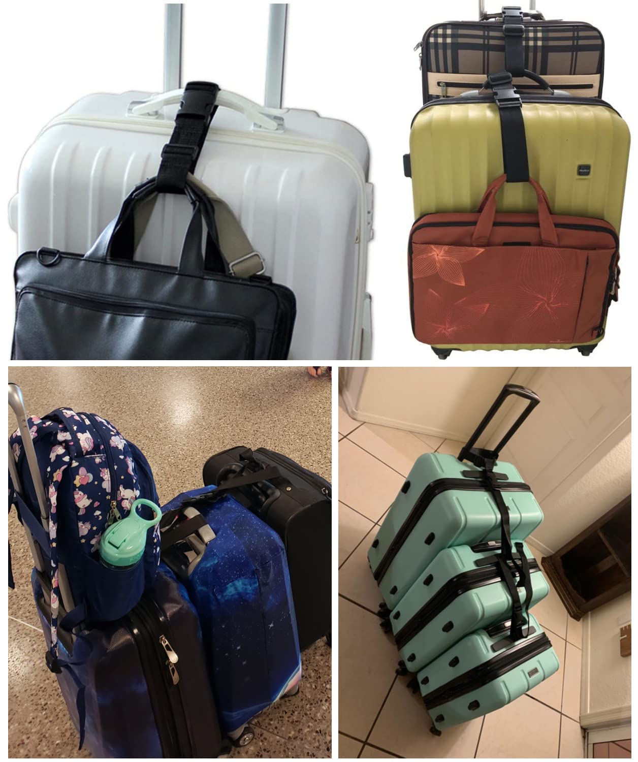 TSA Approved Luggage Straps – 2 Pack Adjustable Travel Belts to Connect 2-3 Suitcases, Add Bag Strap for Carry-On – Black