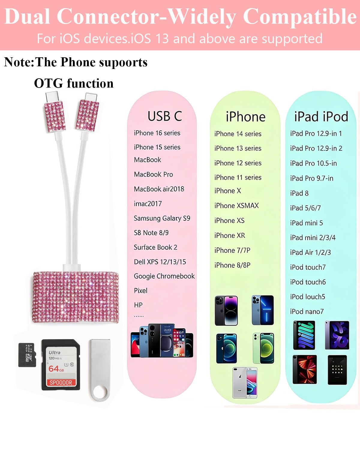 SPOODOR SD Card Reader for iPhone, Trail Camera Card Reader for Game Hunting Photos, Dual Connector (Lightening & USB-C) SD Card Reader for iPhone 17