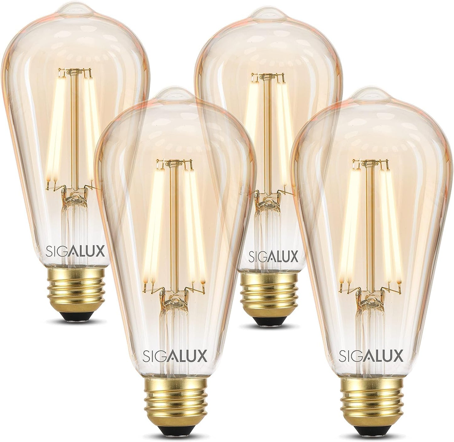 Sigalux Edison Bulbs, E26 LED Bulb 60 Watt Dimmable Vintage Light Bulbs, LED Filament Amber Light Bulb with 90 CRI, ST19 Antique Old Fashioned Retro