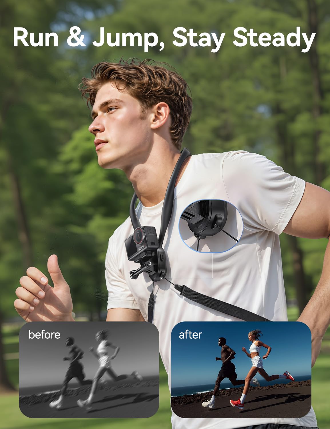 llano Magnetic Neck Mount with Adjustable Chest Strap for Gopro 13/12/11/10/9, DJI Osmo Action 6/5/4/3, Insta360 X5/X4/X3/Ace Pro 2, AKASO