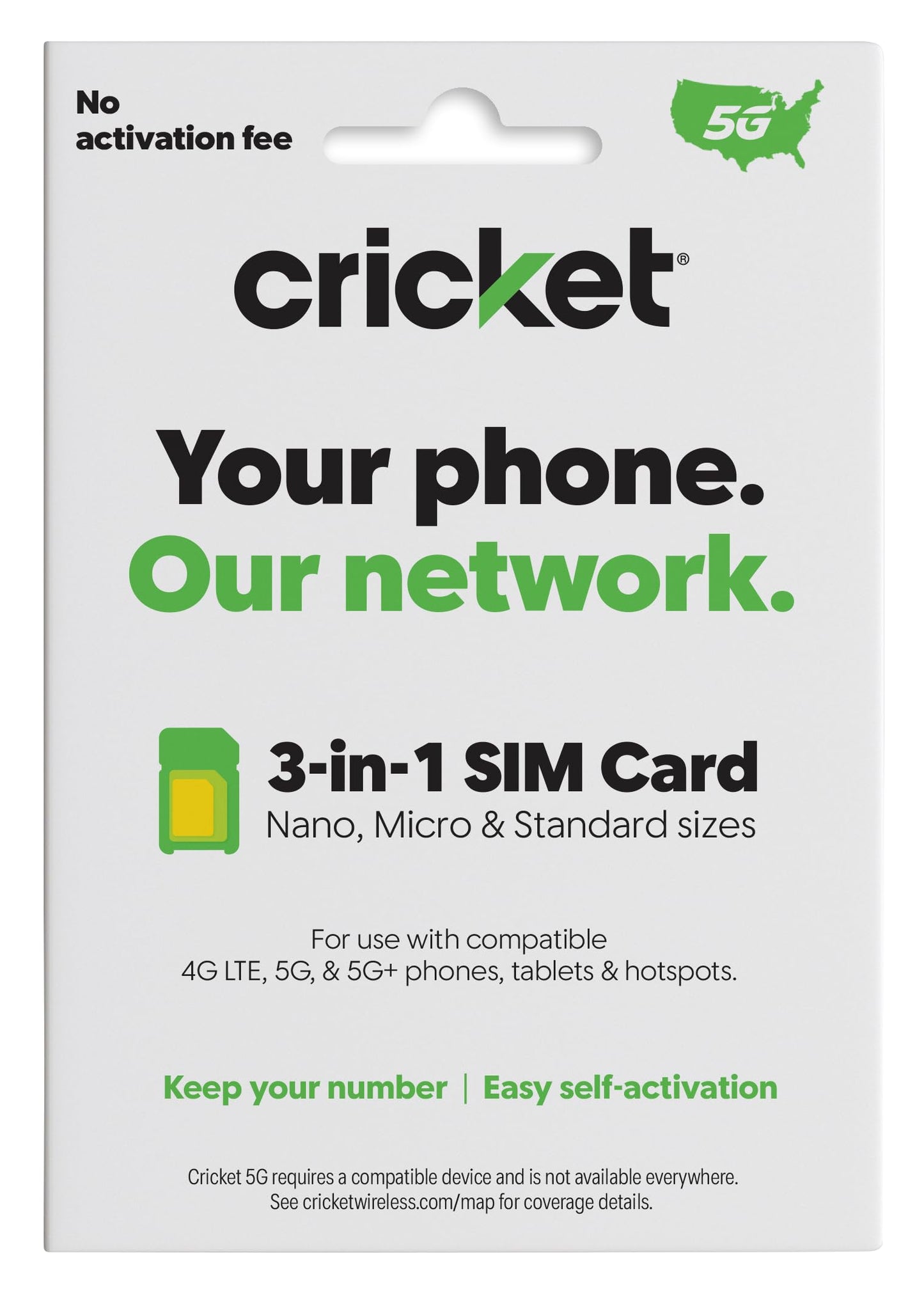 Cricket Wireless BYOD SIM Card Kit 5G, 5G+, 4G, LTE