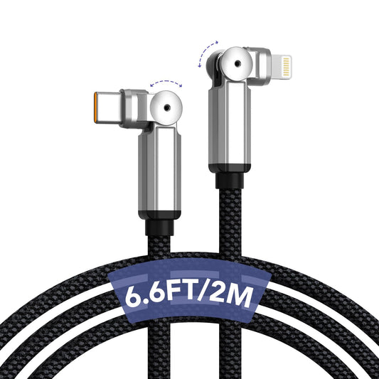 90 Degree USB C to Lightning Cable with 180°Rotating Head, 6FT Fast Charger Power Delivery Type C to Lightning Right Angle Braided Cord, MFi…