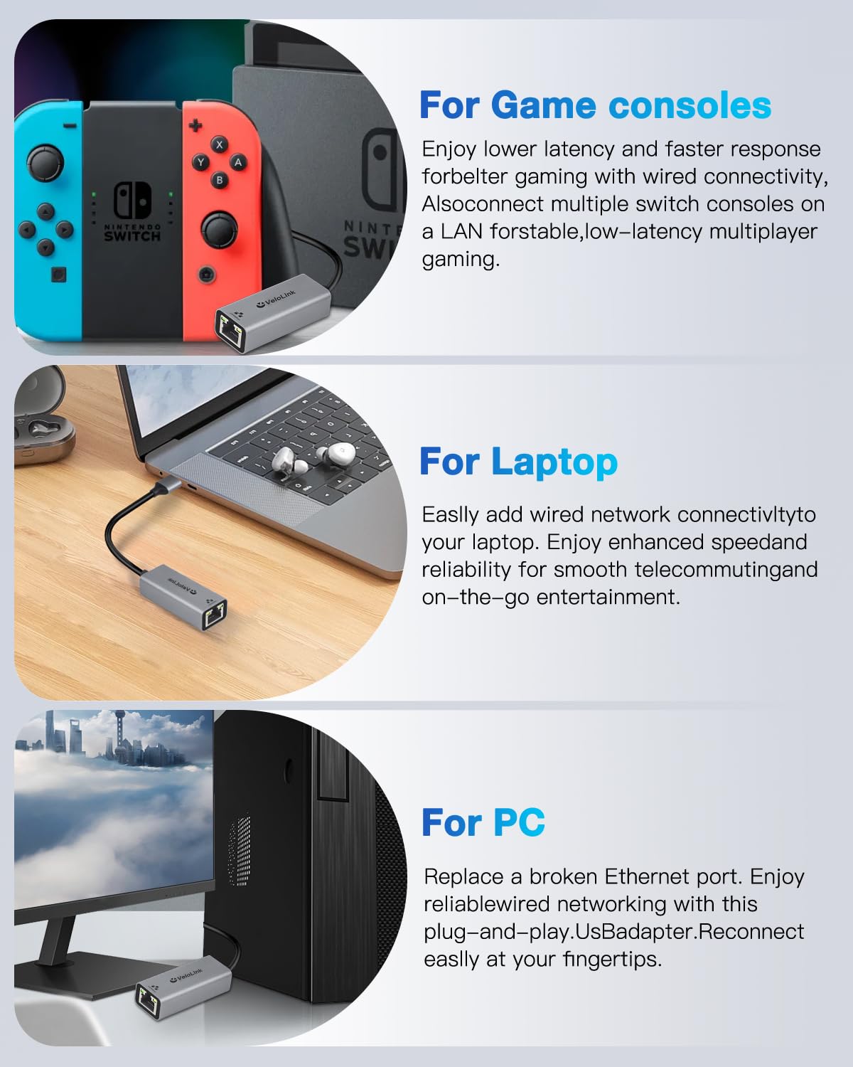 USB a to ethernet Adapter,USB gigabit 1000Mbps Plug and Play with USB 3.0, Driver Free, RJ45 LAN Network Dongle Compatible with Nintendo Switch