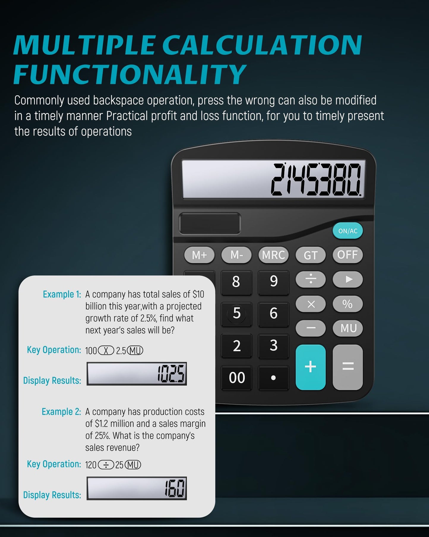 Lichamp Desk Calculators with Big Buttons and Large Display, Office Desktop Calculator Basic 12 Digit with Solar Power and AA Battery (Included), 10