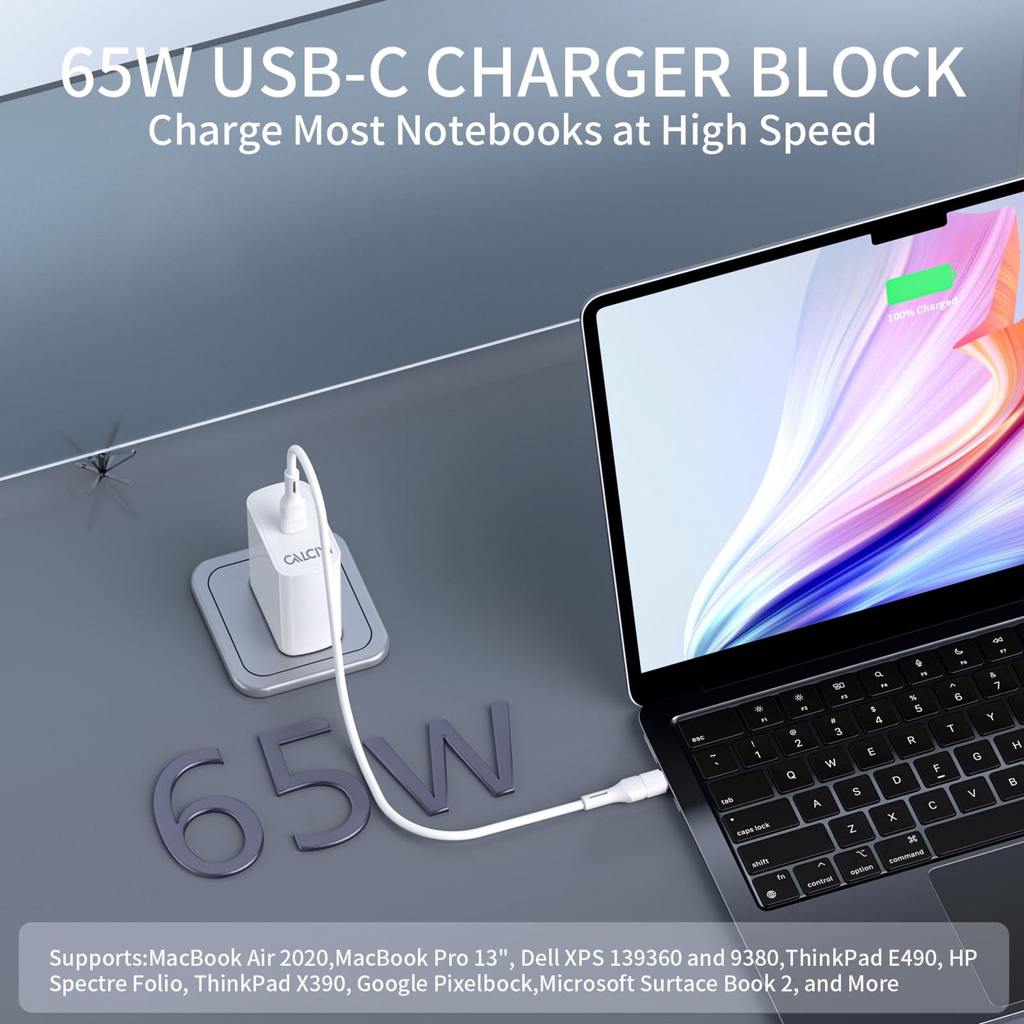 CALCINI USB C Charger Block, 65W Type C Fast Charger for MacBook Pro, Galaxy, Dell, iPhone 15, iPad Pro, and More