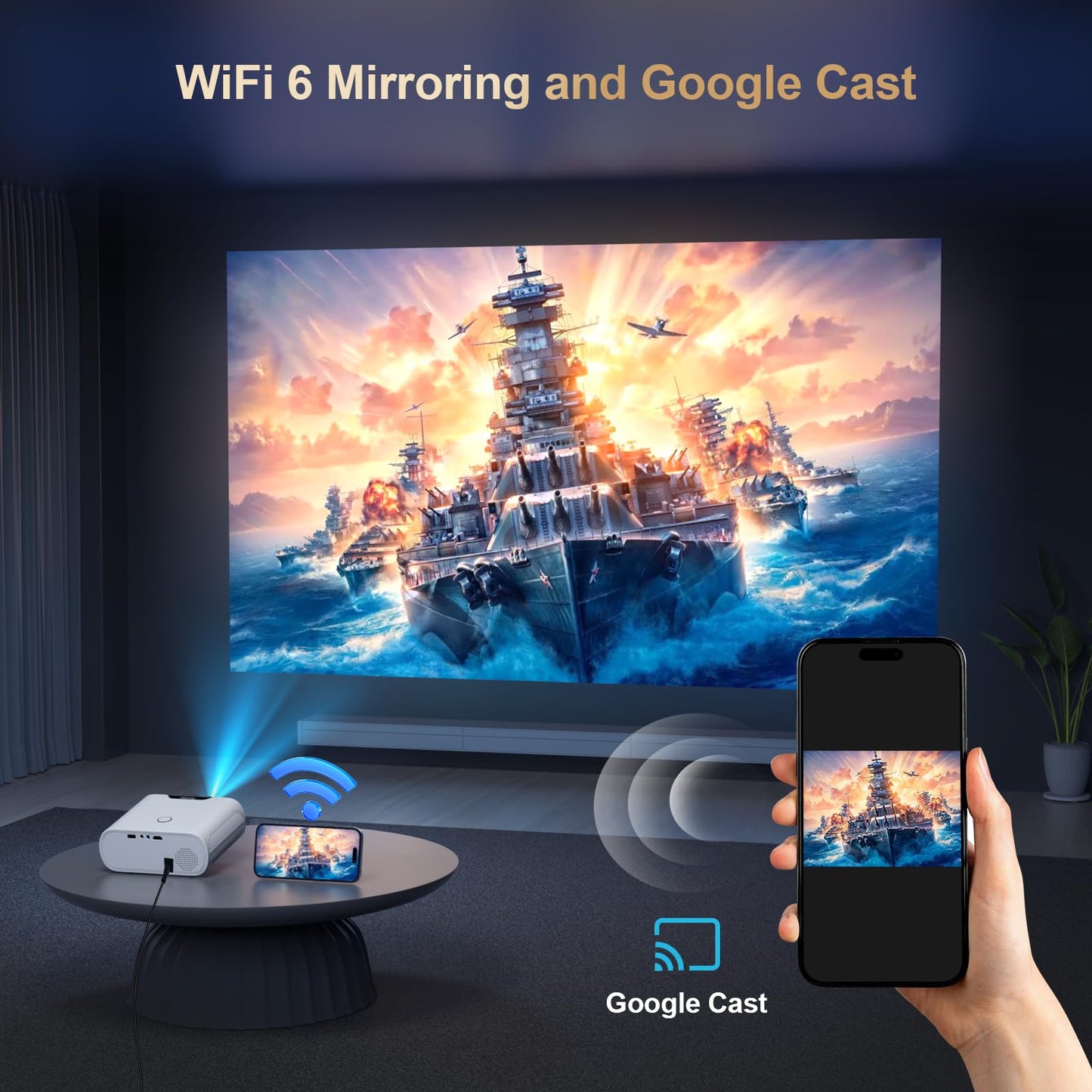 1500 ANSI Projector with WiFi and Bluetooth, Goiaey Smart Portable Projector Compatible with GoogIe TV, Built-in Official Apps, GoogIe Voice, DoIby