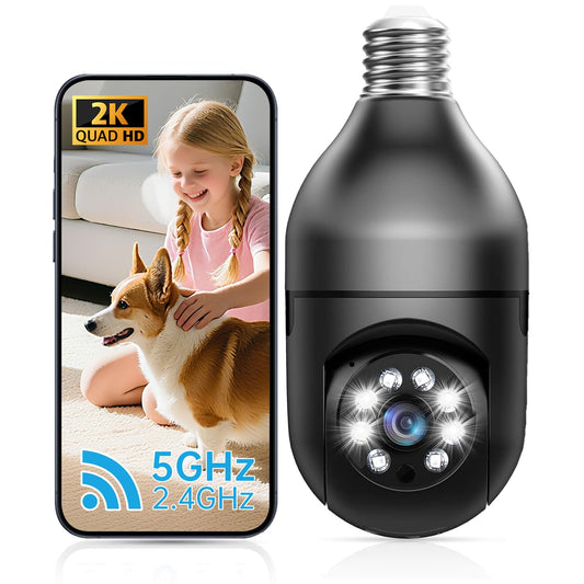 Warmfam 2K Light Bulb Security Camera Outdoor 2 Pack - 5G& 2.4GHz Wireless Motion Detection Cameras for Home Security,Two Way Talk,Full Color Night