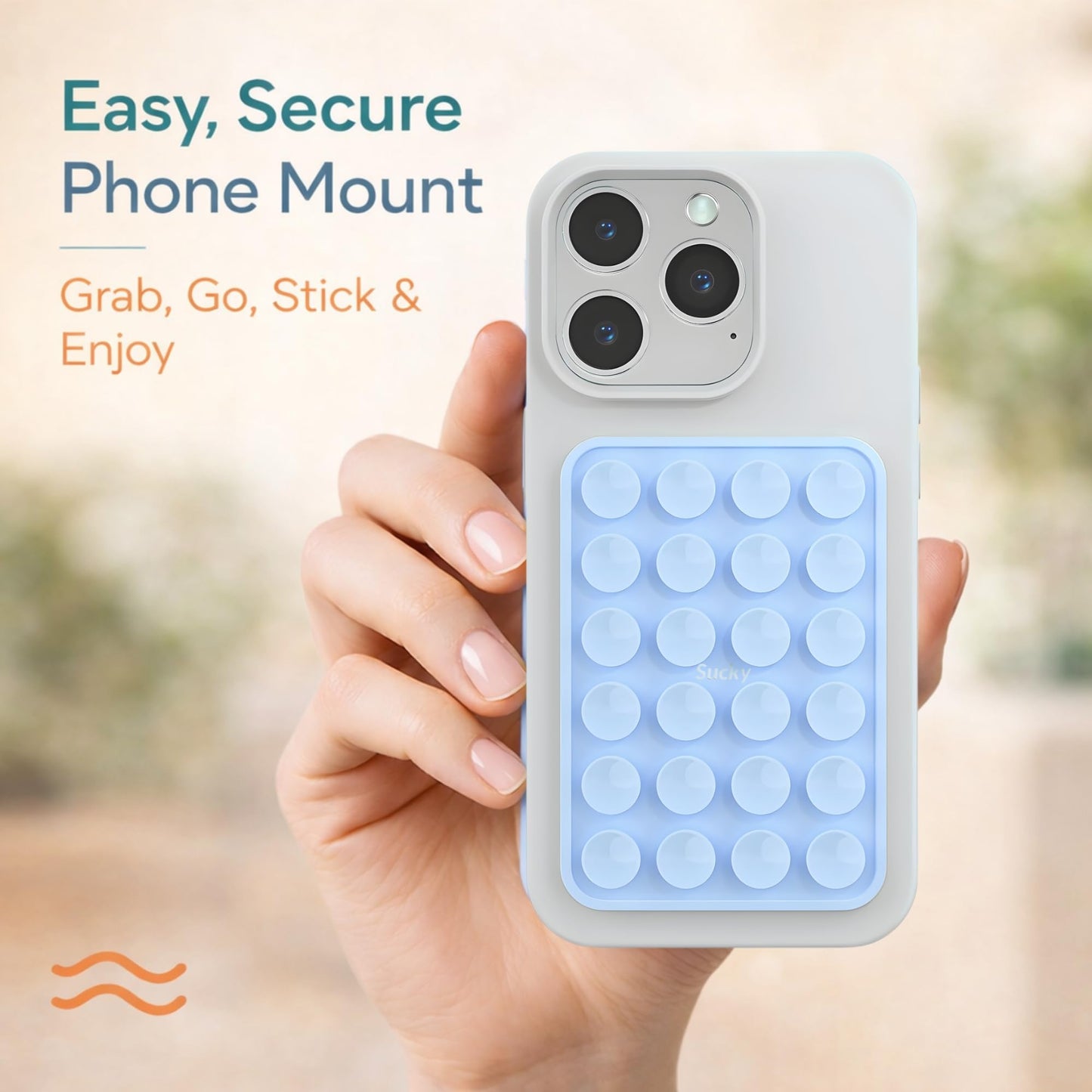 Suction Phone Case Mount, Phone Sticky Grip for iPhone and Android, Adhesive Phone Accessory, Hands-Free Mirror Shower Phone Holder for Videos