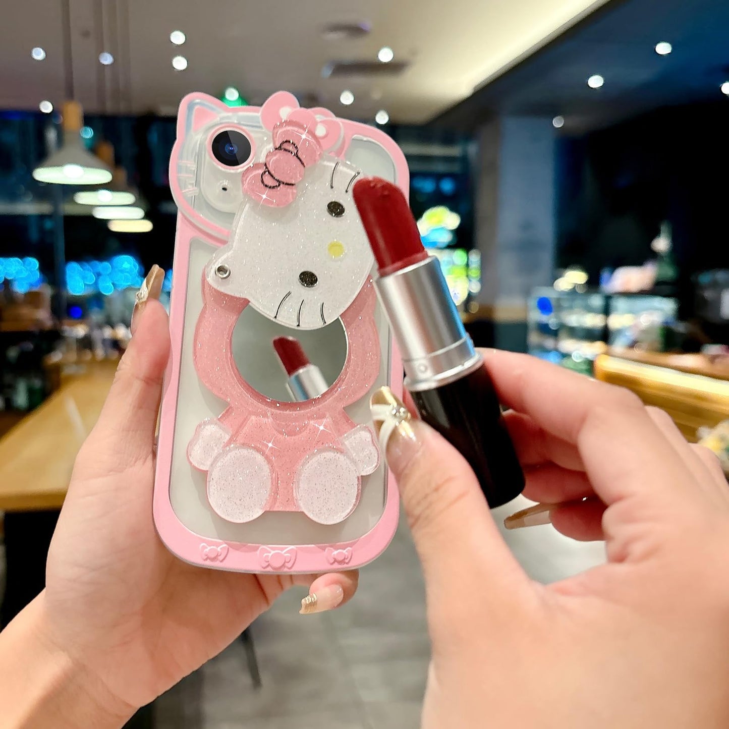 Steuscey for iPhone 14 Cute Cartoon Case, 3D Bow Funny Kawaii Cartoon Cat Case with Mini Makeup Mirror for Girls Women Soft Silicone Clear Shockproof