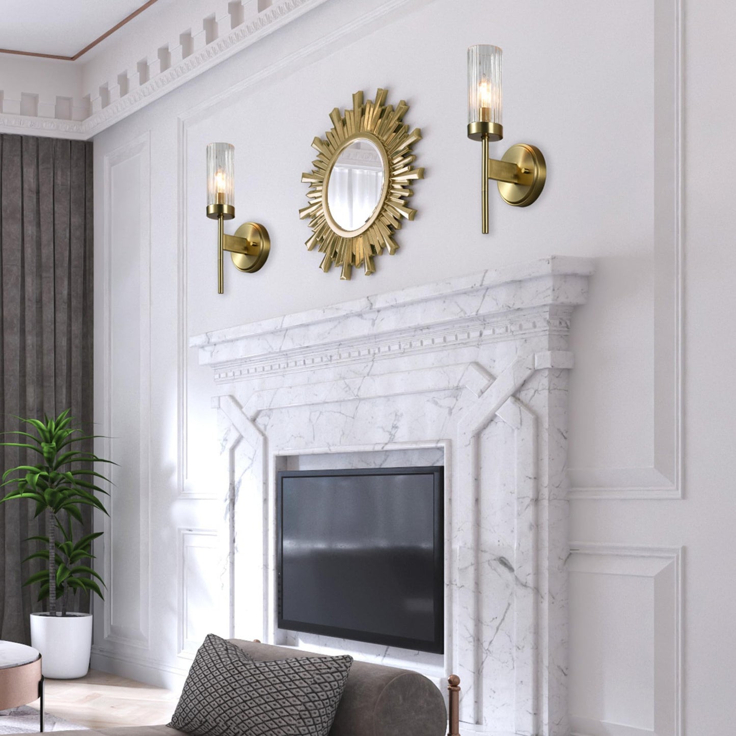 Globe Electric 1-Light Wall Sconce, Matte Brass, Ribbed Clear Glass Shade, E12 Candelabra, Dimmable, 65000103