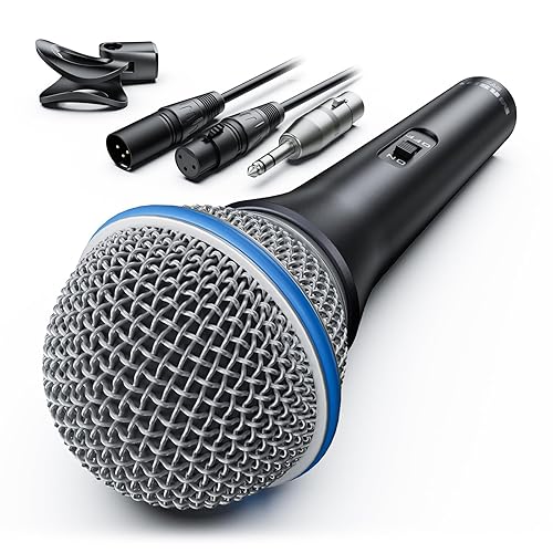 MRSDY Wired XLR Microphone, Metal Handheld Cardioid Dynamic Mic for Singing, Stage, Studio, Karaoke, with On/Off Switch, 16.4ft XLR Cable, Pouch