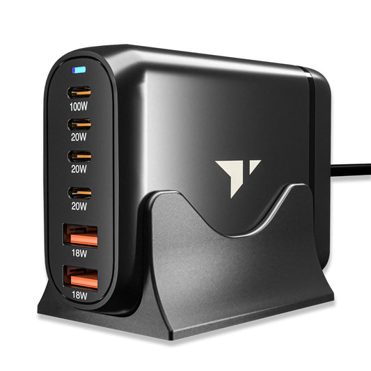 Turonic 200W Charging Station USB-C & USB-A Desktop Charger, 4 USB-C + 2 USB-A Ports, 100W Max USB-C Fast Charging, High-Power Multiport Charging Hub