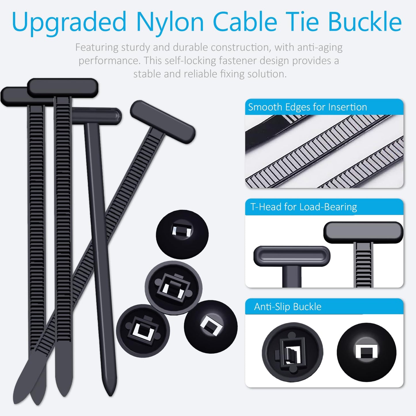 30PCS Nylon Universal Cable Tie Buckles, Multi-functional T Rivet Zip Ties - Automotive Zipper Clips with Pin & Button Design for Car Daily Repair