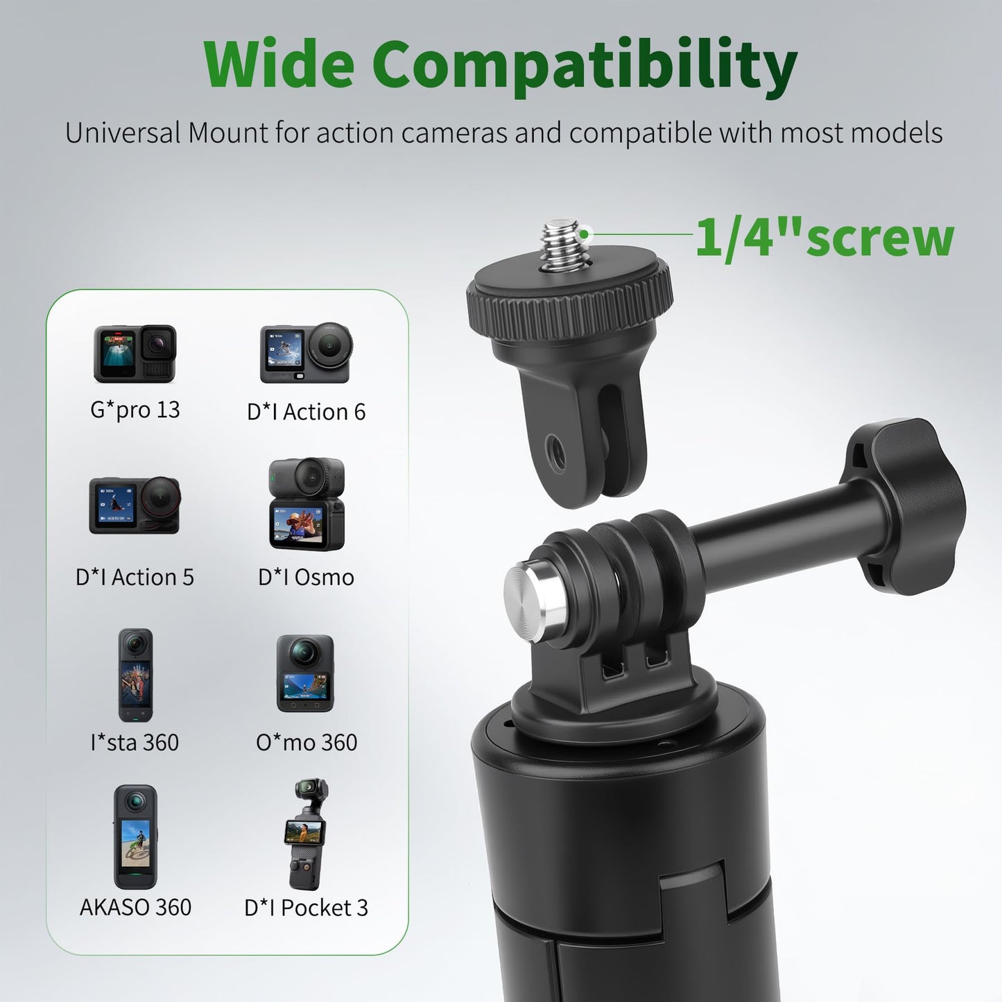 JOILCAN 25.2" Selfie Stick Tripod, Action Camera Vlog Tripod, Portable Handle Grip Stand for GoPro Hero 13/12/11/10, Insta360, DJI Osmo Action 6/5