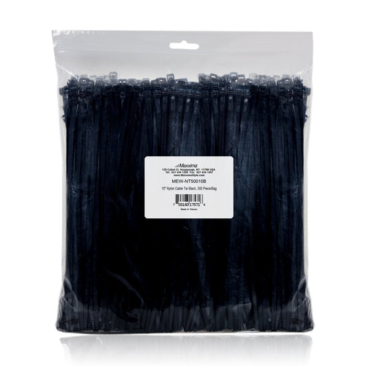 Maxxima 10 Inch Nylon Cable Tie - Multipurpose Heavy Duty Zip Ties, Self-Locking, Cord and Wire Management, Black Tie Wraps for Home, Office, Workshop