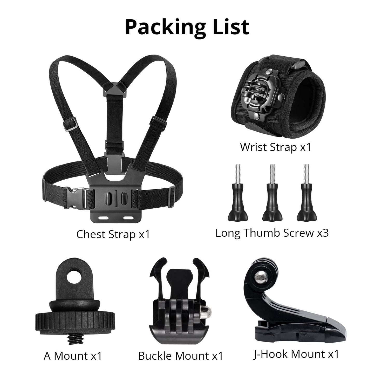 AKASO Action Camera Accessories Kit with Wrist Strap and Chest Strap Compatible AKASO EK7000/EK7000 Pro/Brave 4/Brave 4 Pro/Brave 7 LE/Brave 7/Brave