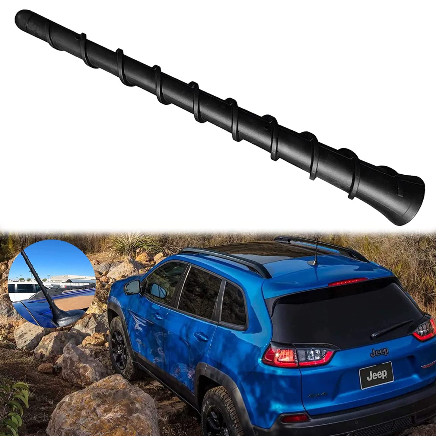 E-Vniko 8'' Inch Roof Antenna Mast Compatible for 2011-2022 Jeep Cherokee Grand Cherokee Dodge Durango Dart Journey Chrysler 200 Replacement Back