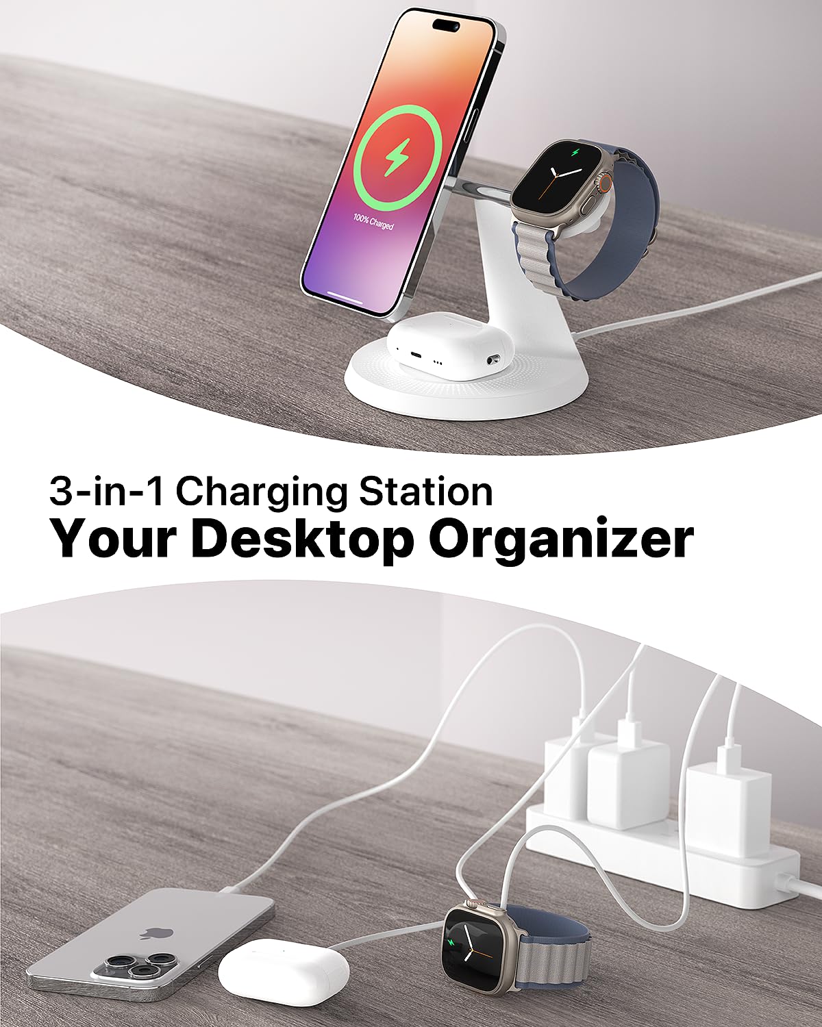 3 in 1 Wireless Charging Station for Apple Device: Fast Charging Station for iPhone and Watch with MagSafe, Stable Charger Stand for iPhone 12-16