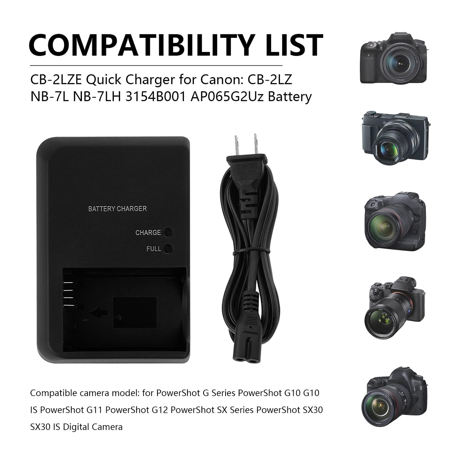 Contwey CB-2LZE Quick Charger for Canon: CB-2LZ NB-7L NB-7LH 3154B001 Battery Compatible for PowerShot G Series PowerShot