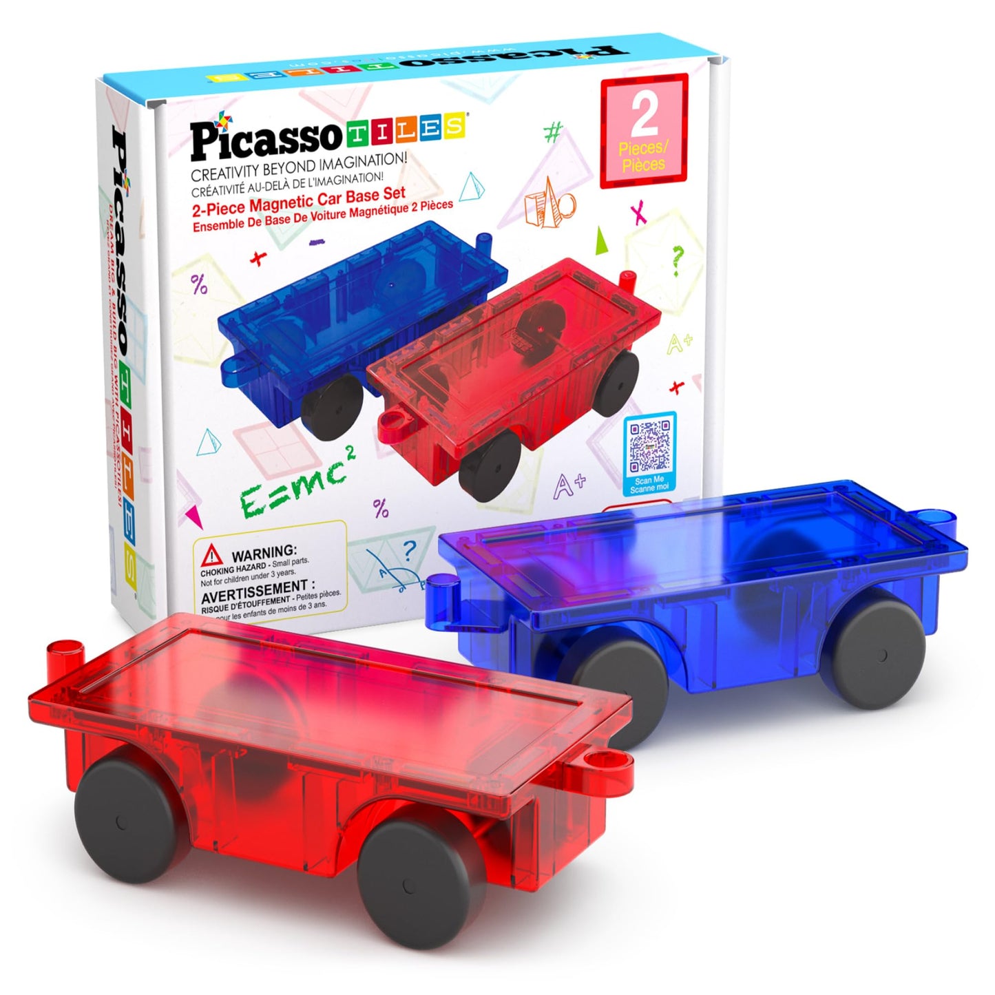 PicassoTiles 2pc Car Truck Set – Magnetic Vehicles with Reinforced Hitch & Long Bed, STEM Building Toy for Kids Ages 3+