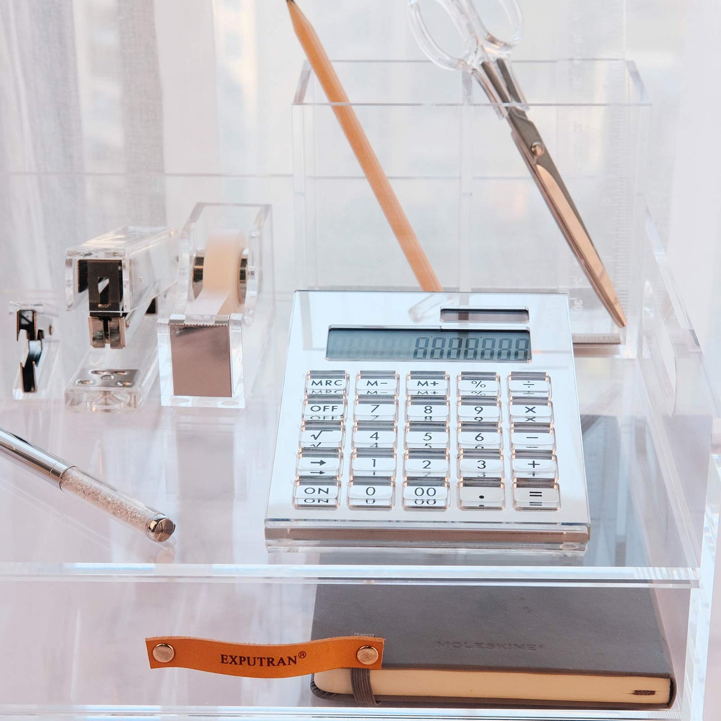 EXPUTRAN Acrylic Calculator with Stand, Battery and Solar Hybrid Powered Basic Calculator 12-Digit LCD Display,Home Office Desktop Accessories(Silver)